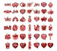XOCARTIGE Lot de 30/42 breloques de Saint-Valentin pour la fabrication de bijoux en forme de cœur à paillettes, Métal, Strass