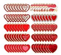 XOCARTIGE Lot de 80 breloques en forme de cœur pour la fabrication de bijoux en émail et strass assortis pour colliers, bracelets, loisirs créatifs, cadeaux de Saint-Valentin, Métal, Pierre précieuse
