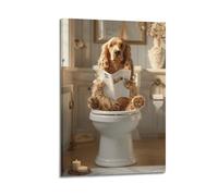 XOEDWOVM Cocker Spaniel on The Toilet Reading Newpaper Poster Decorative Painting Canvas Wall And Art Picture Print Modern Family Bedroom Decor08x12inch(20x30cm)