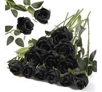 XoeLLe 12 Pièces Rose Artificielle, 51 cm Fleurs Artificielles Deco, Rose Eternelle, Réalistes Fleur Sechees Decoration, Decoration Voiture Mariage, pour Mariage, Maison, Bouquets de Mariée (Noir)
