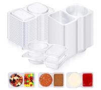 XoeLLe 16 Pièces Petite Boite Plastique, 60+70 ml Boite Plastique Alimentaire, Boite Plastique avec Couvercle, Réutilisable Boîte à Sauce, pour Sauces, Condiments, Confiture, Micro-ondes
