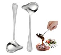 XoeLLe 2 Pièce Cuillère à Sauce et Louche Cuisine, Ustensiles de Cuisine Inox avec Bec Verseur, 20 cm Louche Inox, Cuillère Sauce à Long Manche pour Soupes, Condiments