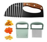 XoeLLe 2 Pièces Coupe Frite, Coupe Pomme De Terre, Decoupe Legumes en Acier Inoxydable, Résistant au Lave-vaisselle Antidérapant Coupes Ondulées Parfaites pour légumes, Fruits, Salade, Couteau Ondulé