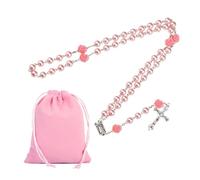 XoeLLe Chapelet Catholique, Croix Chretienne Homme Chapelet, Collier Croix, Cadeau Communion Fille, Chapelet de Perles de Rose Clair, Médaille du sol sacré, Crucifix avec Sac à Cordon Velours