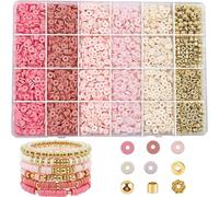 XoeLLe Perles Heishi Colorées, 2780 Pièces Plates pour Bracelet, D'argile, Lettres Kit de Fabrication de Bijoux DIY, Cadeaux de Noël (Rose)