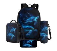 Xoeniee Lot de 4 sacs à dos d'école pour enfants 43,2 cm Grand sac à livres avec boîte à déjeuner isotherme, trousse à crayons, porte-bouteille d'eau, Tortue bleue., Taille unique, Ensemble cartable