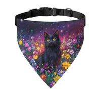 Xoenoiee Bandana pour chien et chat noir avec motif floral et marguerites colorées - Collier bandana réglable avec boucle - Réversible - Taille L