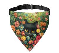 Xoenoiee Bandana pour chien et chat noir avec motif floral et marguerites - Confortable - Réversible - Réglable - Avec boucle et anneau en métal - Taille S