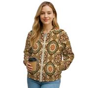 Xoenoiee Blouson bomber léger et décontracté avec poches zippées pour femme - Tenue tendance pour l'automne et l'hiver, Mandala bohème abstrait, S