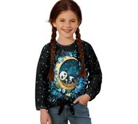 Xoenoiee Chemises à manches longues pour filles - T-shirt graphique décontracté - Coupe ample - Col rond - Ourlet noué - Taille 5-12, Panda Moon Floral, 11-12 ans
