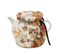 Xoenoiee Couvre-théière isotherme pour théières - Motif feuilles d'automne - Pour garder au chaud - Motif chat et papillon - Pour la maison, la cuisine et la table