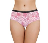 Xoenoiee Culotte extensible pour femme - Évacuation de l'humidité - Dentelle noire - Sous-vêtements en coton respirant à double couche à l'entrejambe, Fleurs de cerisier rose, 5XL