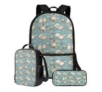 Xoenoiee Ensemble de 3 sacs à dos pour enfants, garçons et filles avec sac à déjeuner, trousse à crayons, sac à livres, imprimé animal mignon, Livres Apprentissage Chat