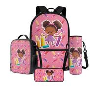 Xoenoiee Ensemble de 4 sacs à dos d'école de 43,2 cm, sac à déjeuner thermique, porte-bouteille d'eau, trousse à crayons, cartable pour enfants et étudiants, Cute Girl Crayons Rose, Taille unique