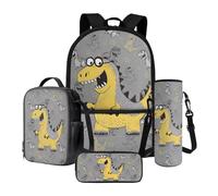 Xoenoiee Ensemble de 4 sacs à dos d'école pour enfants avec boîte à déjeuner isotherme, trousse à crayons, porte-bouteille d'eau pour garçons et filles, Dinosaure de dessin animé., Taille unique