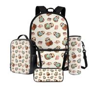 Xoenoiee Ensemble de 4 sacs à dos d'école pour enfants avec boîte à déjeuner isotherme, trousse à crayons, porte-bouteille d'eau pour garçons et filles, Livres sur les paresseux, Taille unique