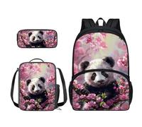 Xoenoiee Ensemble sac à dos 3 pièces pour adolescentes, garçons et filles, sac à déjeuner + trousse à crayons pour la rentrée scolaire des étudiants, Panda floral rose
