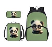 Xoenoiee Ensemble sac à dos 3 pièces pour adolescentes, garçons et filles, sac à déjeuner + trousse à crayons pour la rentrée scolaire des étudiants, Petit panda