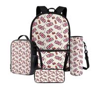 Xoenoiee Ensemble sac à dos 4 pièces avec sac à déjeuner thermique, trousse à crayons et porte-bouteille d'eau, cadeau pour la rentrée scolaire, Union Jack-2, Taille unique, Ensemble cartable