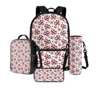 Xoenoiee Ensemble sac à dos 4 pièces avec sac à déjeuner thermique, trousse à crayons et porte-bouteille d'eau, cadeau pour la rentrée scolaire, Union Jack en forme de cœur, Taille unique, Ensemble