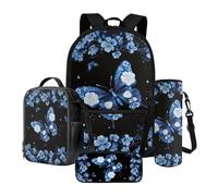 Xoenoiee Ensemble sac à dos de 43,2 cm, sac à déjeuner thermique, porte-bouteille d'eau, trousse à crayons, cadeau de rentrée scolaire pour garçons et filles, Jacinthes des bois papillon, Taille