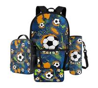 Xoenoiee Ensemble sac à dos d'école, sac à déjeuner thermique, porte-bouteille d'eau, trousse à crayons, sac à livres pour enfants et étudiants, Ballon de football, Taille unique, Ensemble cartable