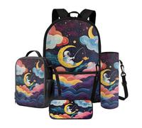 Xoenoiee Ensemble sac à dos d'école, sac à déjeuner thermique, porte-bouteille d'eau, trousse à crayons, sac à livres pour enfants et étudiants, Astronaute Galaxie colorée, Taille unique, Ensemble