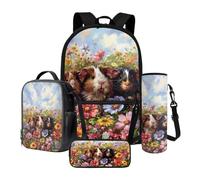 Xoenoiee Ensemble sac à dos d'école, sac à déjeuner thermique, porte-bouteille d'eau, trousse à crayons, sac à livres pour enfants et étudiants, Cochon d'Inde - Fleur de marguerite vibr, Taille unique