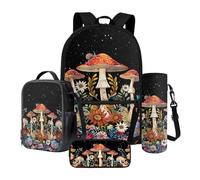 Xoenoiee Grand sac à dos thermique pour déjeuner et porte-bouteille d'eau 4 pièces pour enfants, Marguerite Champignon Escargot Nuit étoilée, Taille unique, Ensemble cartable