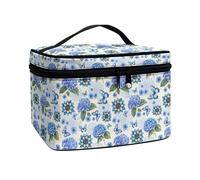 Xoenoiee Grande trousse de maquillage portable avec poignée - Trousse de toilette de voyage pour femme et fille, Hortensia Mandala Papillon Bleu, Taille unique