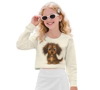 Xoenoiee Hauts courts pour filles et enfants - Sweat-shirt graphique à manches longues et col rond pour filles de 5 à 14 ans, Épagneul Cavalier King Charles Beige, 11-12 ans