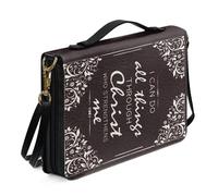 Xoenoiee Housse de bible en cuir avec imprimé croix pour homme et femme - Étui de transport avec sangle amovible « I Can Do All Things with Christ Church », taille L