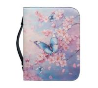 Xoenoiee Housse de protection de la Bible avec poignée et fermeture éclair - Motif papillon et fleurs de cerisier pour homme et femme - Taille M