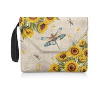 Xoenoiee Housse de protection de livre à couverture rigide avec fermeture à bouton pour les amateurs de livres Motif libellule et tournesol