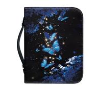 Xoenoiee Housse de protection pour la Bible avec poignée et fermeture éclair - Motif papillon bleu et fleurs de cerisier - Pour homme et femme - Taille M