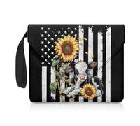 Xoenoiee Housse de protection pour livre avec fermeture à bouton - Motif vache tournesol et drapeau américain - Pour adolescents et adultes
