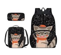 Xoenoiee Lot de 3 sacs à dos d'école pour adolescents, garçons et filles avec boîte à déjeuner, trousse à crayons, sac d'école pour étudiants, Mathématiques du raton laveur mignon