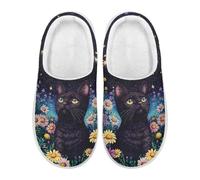 Xoenoiee Pantoufles antidérapantes pour femme et homme - Pour intérieur et extérieur, Chat Daisy Nuit étoilée, 3/4 UK Men/ 5/6 UK Women