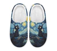 Xoenoiee Pantoufles antidérapantes pour femme et homme - Pour intérieur et extérieur, Chat noir Nuit étoilée, 40/43 EU