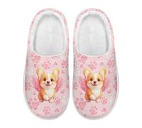 Xoenoiee Pantoufles antidérapantes pour femme et homme - Pour intérieur et extérieur, Corgi Dog Paws Rose, 3/4 UK Men/ 5/6 UK Women