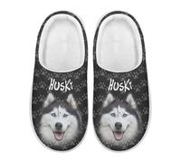 Xoenoiee Pantoufles confortables pour homme et femme avec doublure pelucheuse à enfiler pour intérieur et extérieur, Husky Dog, 3/4 UK Men/ 5/6 UK Women