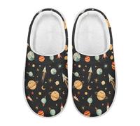 Xoenoiee Pantoufles d'intérieur et d'extérieur antidérapantes pour homme et femme, Planètes Rocket Galaxy, 42/45 EU