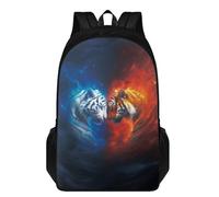 Xoenoiee Sac à dos d'école pour garçons et filles de 43,2 cm, double compartiment, grand sac pour ordinateur portable, cartable d'école, cartable d'école, 2 compartiments, Tigre de feu rouge et bleu