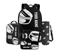 Xoenoiee Sac à dos personnalisé de 43,2 cm avec sac à déjeuner, étui à stylos et porte-bouteille d'eau Personnaliser votre nom et numéro, Custom-Ice Hockey Noir, Taille unique, Ensemble cartable