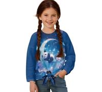 Xoenoiee Tunique décontractée pour filles - Chemisier à manches longues - T-shirt ample - Joli graphique - Pour filles de 5 à 12 ans, Panda Moon Floral Bleu, 9-10 ans
