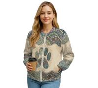 Xoenoiee Veste bomber légère à fermeture éclair pour femme - Veste décontractée - Manteau d'extérieur coupe-vent avec poches, Mandala bohème et patte, XL