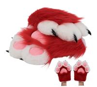 Xoeryoy 1 Paire de Pattes de Fourrure Mignonnes, Simulation Fourrure Douce, Gants Patte Chat avec sifflet BB, Accessoires Costume pour Bal fête Cosplay, Rouge