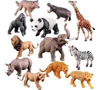 Xoeryoy 12 pièces Animaux de Zoo en Plastique réalistes, Figurines d'animaux Mignons et sûrs, Jouet éducatif pour Enfants, décorations de gâteaux, Cadeaux fête d'anniversaire noël