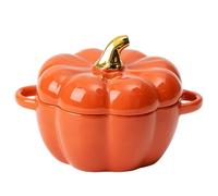 Xoeryoy Bol à Citrouille avec Couvercle, 450 ML Bol en céramique à la Citrouille Mignonne avec poignée Double, Pots décoratifs faciles pour l'Halloween Thanksgiving