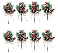 Xoeryoy Branche de Pommes de pin Baies artificielles Noël pour la décoration d'arbre Noël, Bricolage tiges Baies Rouges en Spray pour l'artisanat, Guirlande Couronne, Ornements, décora